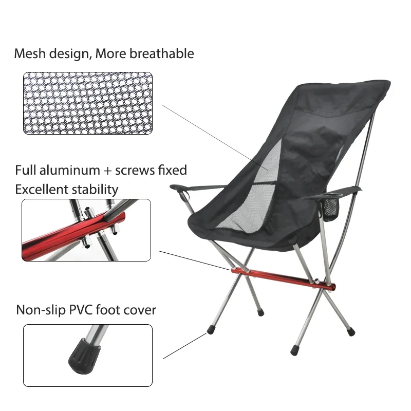 2021 New design OEM/Custom outdoor foldable high back armrest lightweight picnic camping chair