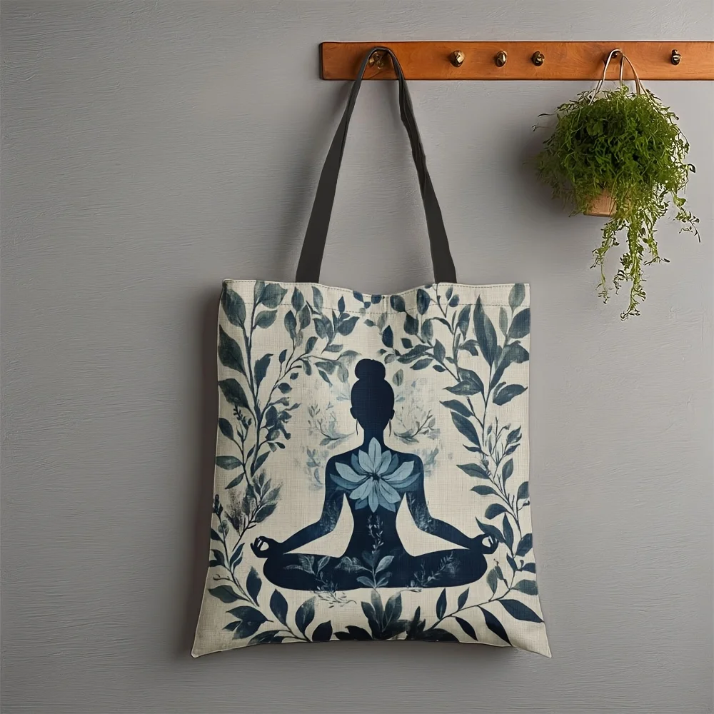 1 Stück Elegante Yoga-Meditations-Tragetasche für Damen mit Zen-Silhouetten-Druck Geräumige Casual-Tasche für Yoga-Kurse Schultertasche