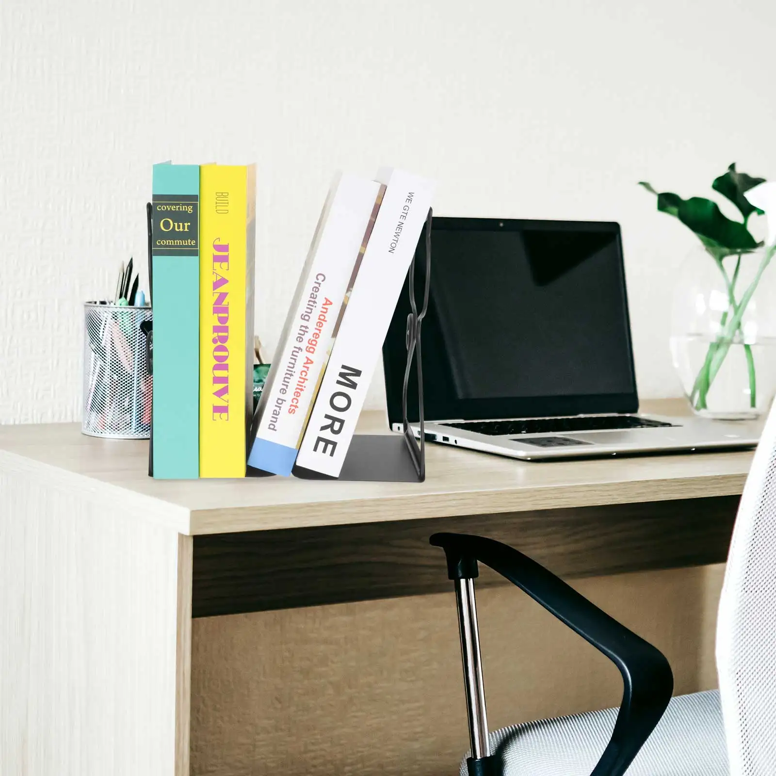 

2pcs Metal Book Stand Bookend Shelf Organizer Iron Book Holder for Books Records Files Home Office Library Decor