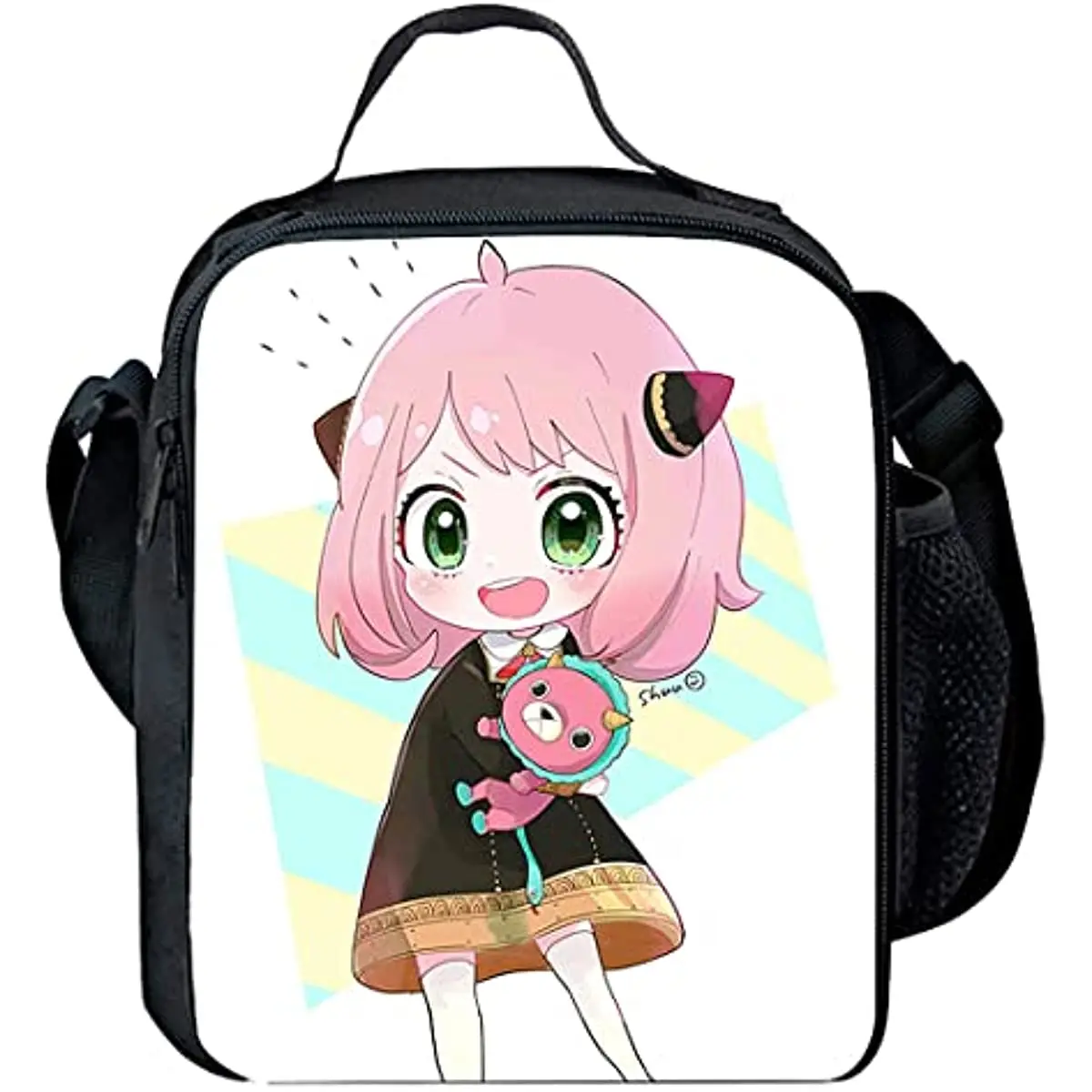 Anime Lunch Box Anya Forger Lunchbag with Strap Waterproof Travel Portable Storage Reusable Crossbody Bag for Girls Boys