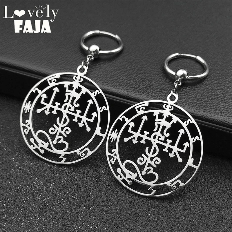 Unifying Symbol of Satan Hoop Earrings For Women Men Stainless Steel Silver Color Drop Earrings Party Jewelry Gift E3592