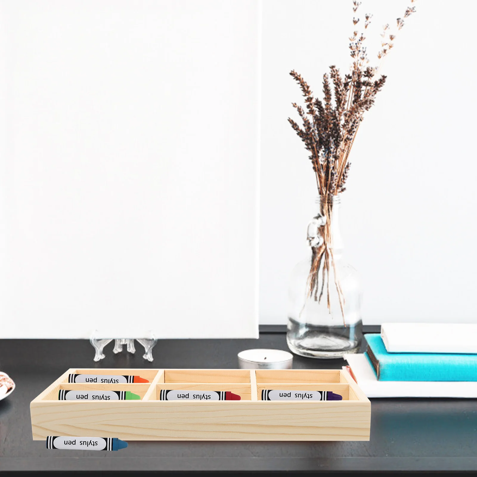 

Wooden Crayon Storage Box Multi-Slot Desk Organizer Pencil Pen Makeup Brush Holder Office School Travel Gift