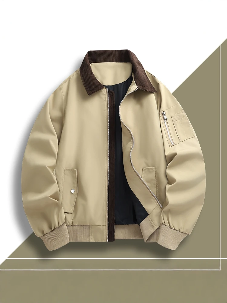 

Men's Spring Autumn Corduroy Jaet with Collar Multiple kets Workwear Sle Anti-Wind Long Sve Pure Color Outerwear