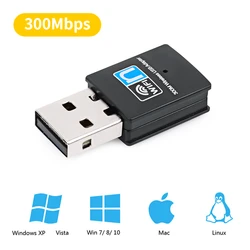 Wireless Mini USB Wifi Adapter 802.11N 300Mbps USB2.0 Receiver Dongle Network Card For Desktop Laptop PC Windows 7 8 10 11