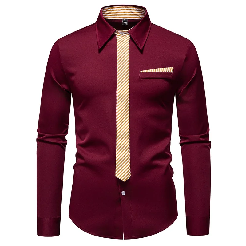 

Men's Fashionable Long Sleeved Shirt with A Lapel Design Paired with A Fake Tie, Perfectly Suitable for Diverse Dressing Styles.