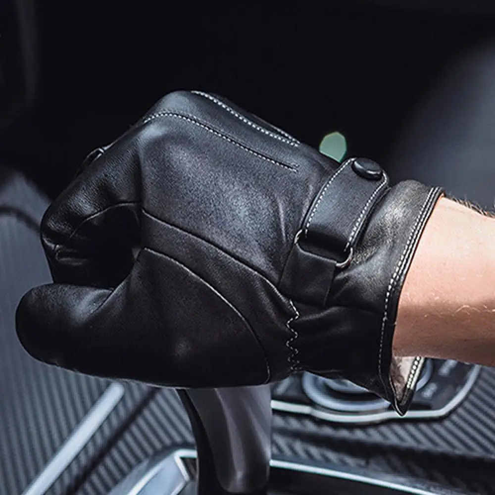 Touch Screen Faux Leather Gloves Men Winter Gloves Waterproof Windproof Cold Gloves Snowboard Motorcycle Riding Driving Gloves