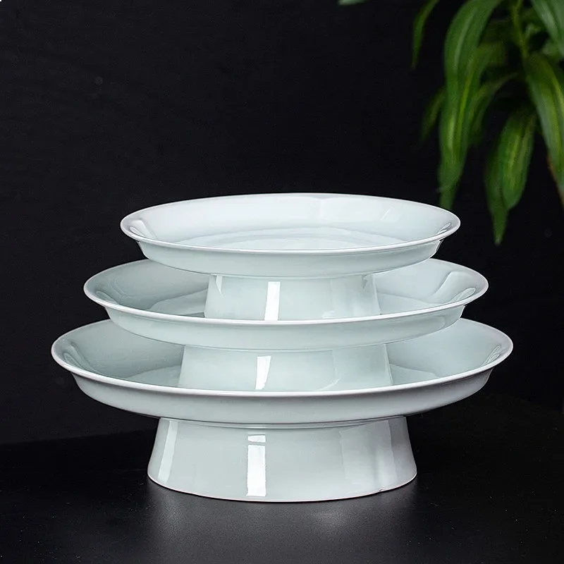 Jingdezhen Yingqing High Foot Serving Plate Fruit Bowl Minimalist Ceramic Tableware for Hotel Commercial Buffet Display Stand