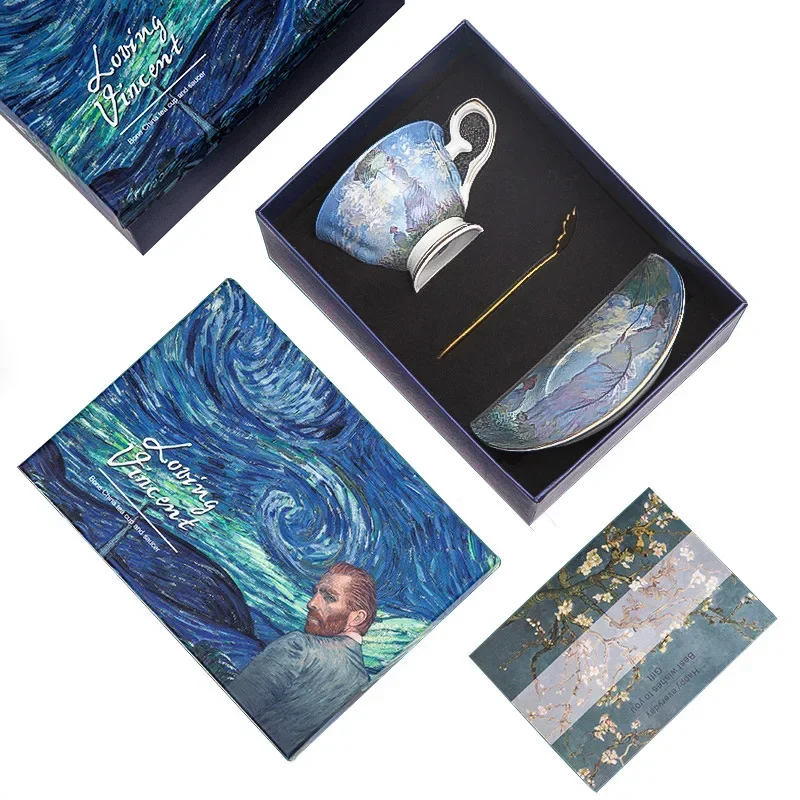 Monet Art Painting Coffee Cup Sunrise Impression, Lotus Pond, Lunch on the Grass, Lotus Afternoon Tea Cup Coffee Cup Gift Box