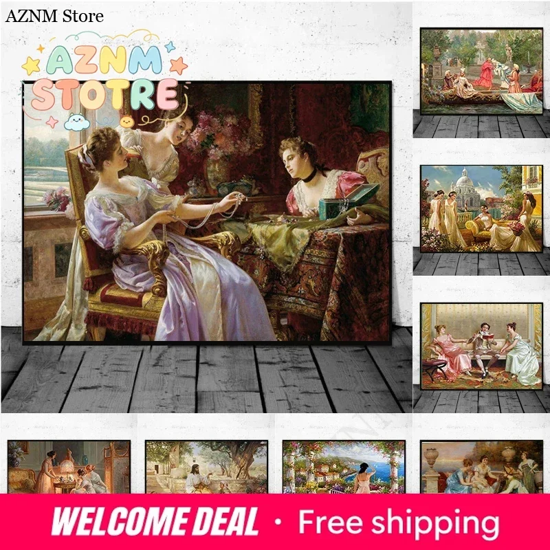 Vintage Court Noble Lady Canvas Painting Wall Art Antique Old Time Middle Ages Woman Poster Prints For Living Room Home Decor