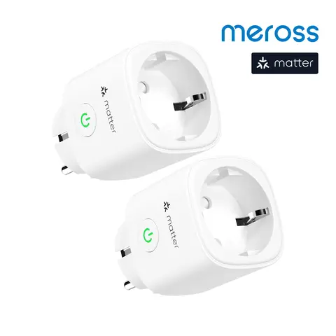 Meross 2 Pack 16A Matter Smart Wi-Fi EU Plug with Energy Monitor Function Work with Apple Homekit Google Home Smartthings Alexa