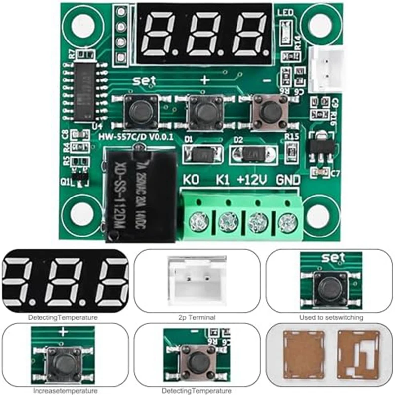 AIAI W1209 DC 12 V LED Digital Thermostat Temperature Controller,-50-110°C Temp Control Switch Module Board With Sensor Probe