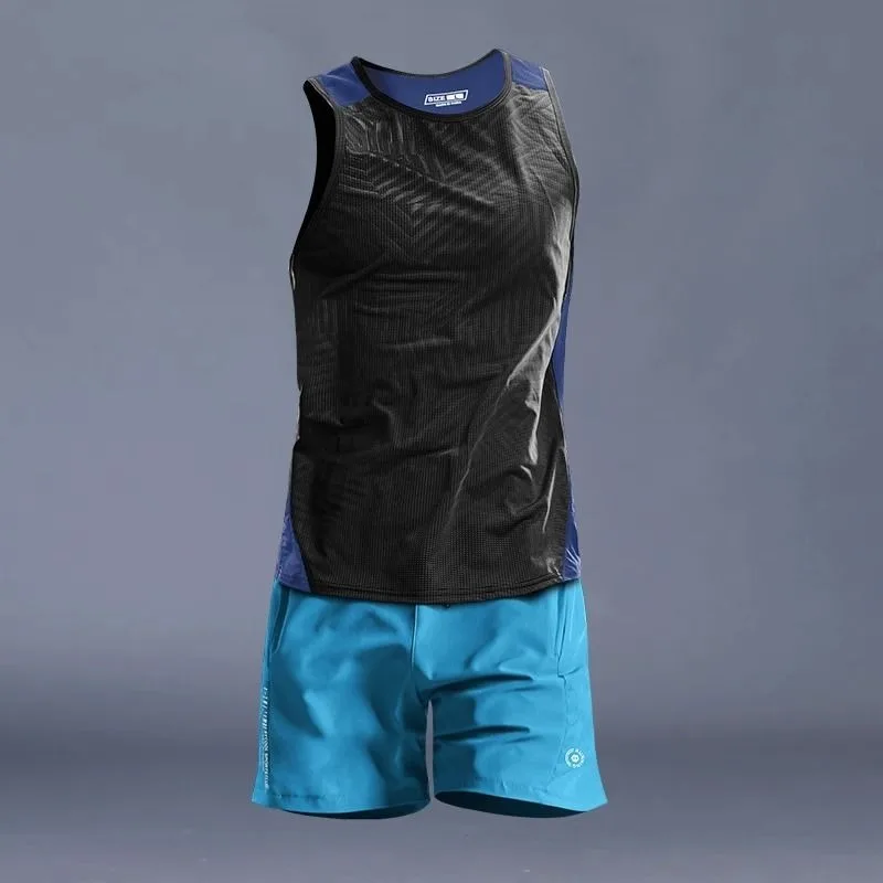 Trendy Man Quality Sportswear Sets Quick Dry Breathe Clothing Running Training Sleeveless Casual Tank Tops Shorts Ice Silk Vests