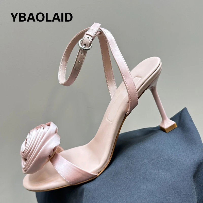 

Beautiful Rose Flower Women Summer Shoes Open Toe Ankle Buckle Strappy Thin High Heel Slippers Sexy Ladies Party Wedding Sandals