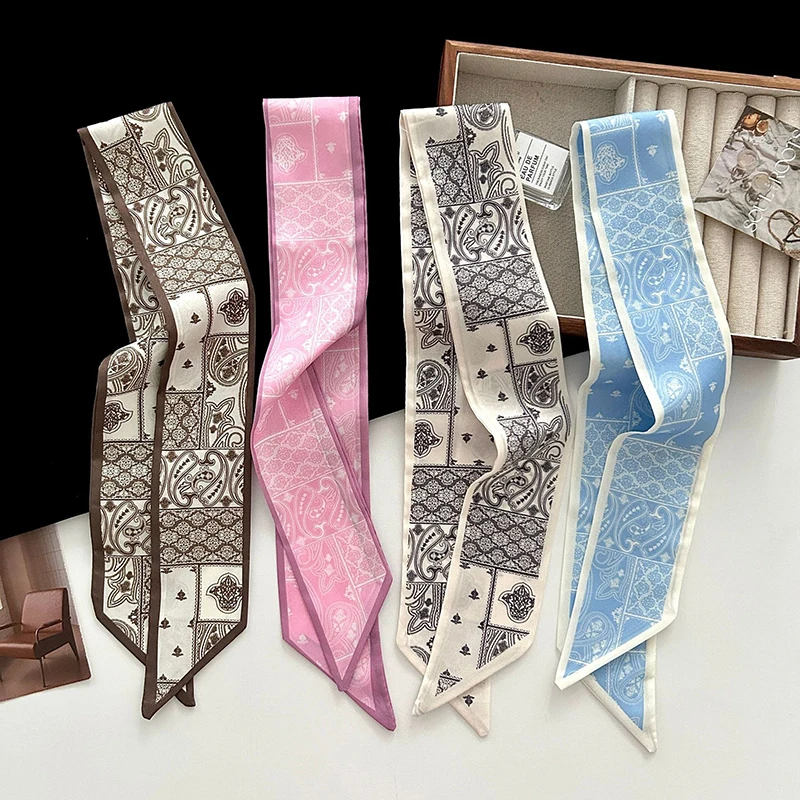 Women Paisley Print Satin Silk Narrow Scarf Neck Scarves Long Silk Scarves Hair Band Bag Ribbon Tie Headbands Neckerchief