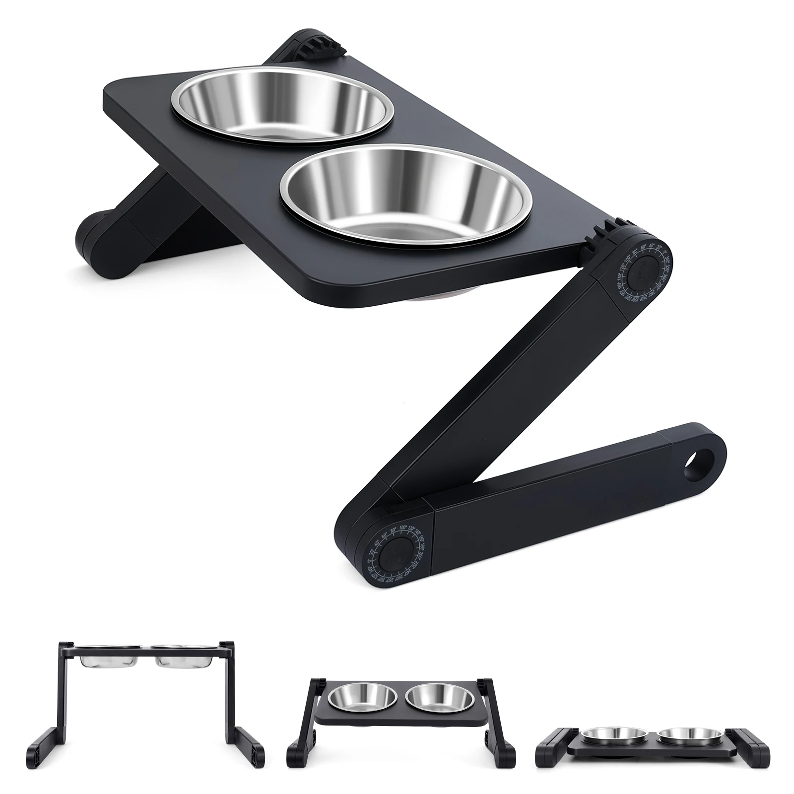 

Eary Double Pet Dog Bowls Stainless Steel Pet Feeding Bowls Angle & Height Adjustable Pet Drinking Dish Feeder Dog Accessories