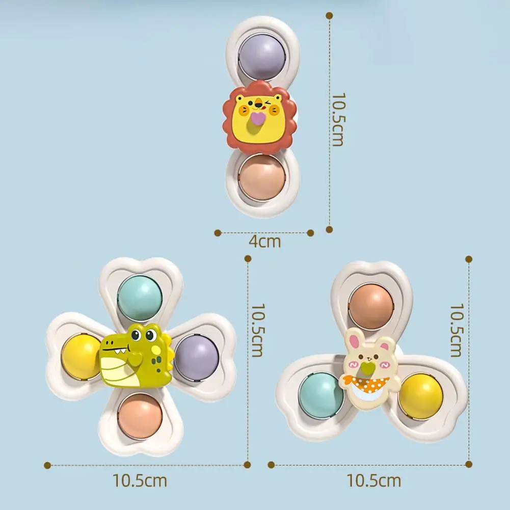 3 pièces Jouet toupie à ventouses pour bébé, hochet rotatif éducatif, jouet de bain pour enfants, pour le jeu, la dentition et le soulagement du stress