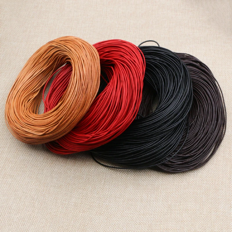 1.0/1.5/2/2.5/3/4/5mm 4 Color Genuine Cow Leather Round Thong Cord DIY Bracelet Findings Rope String For Jewelry Making