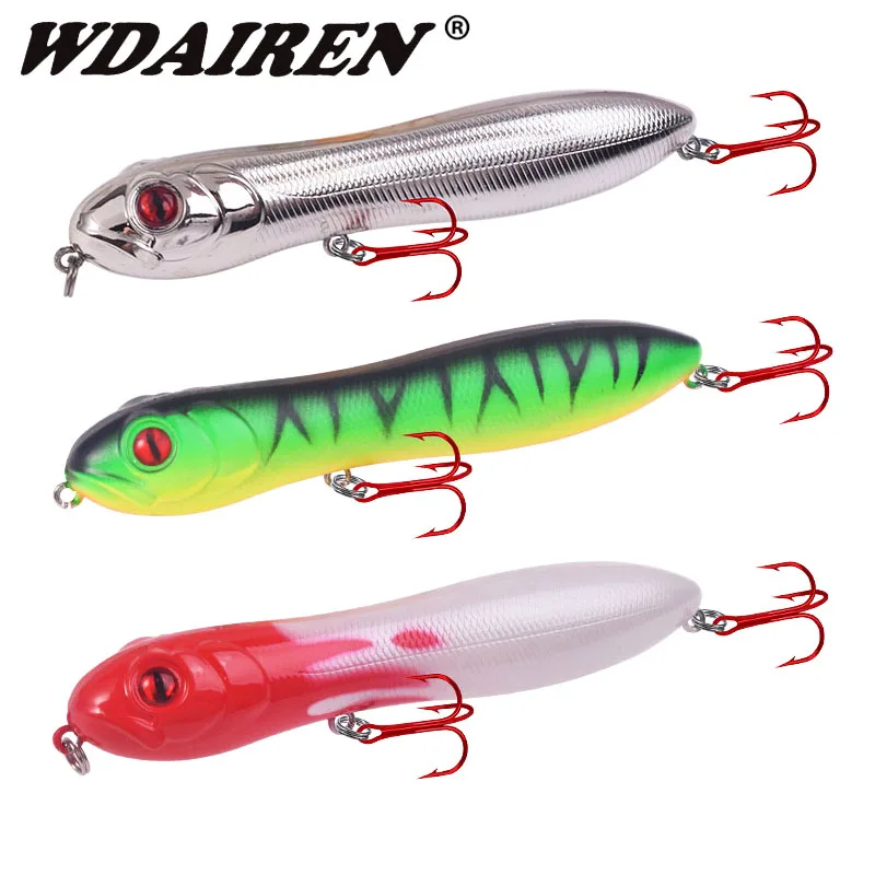 1 Pcs Top water Fishing Lure 10cm 15g Snake Head Pencil Wobblers Tackle With Red Treble Hooks Artificial Bait Bass Crankbaits