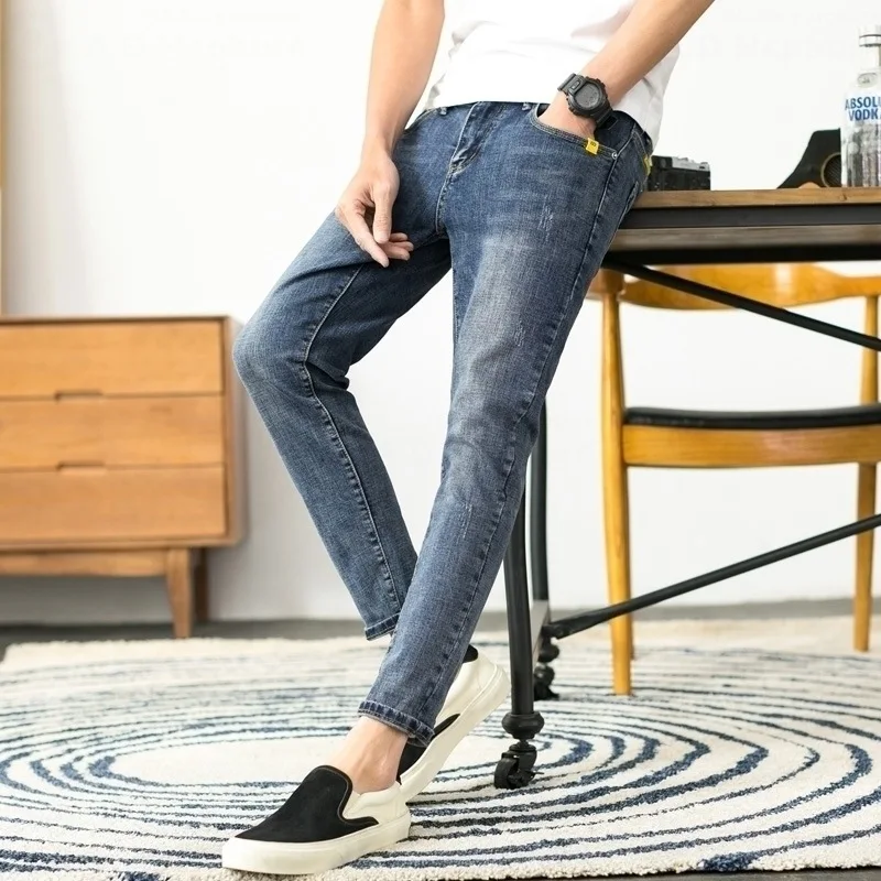 Jean Denim décontracté pour hommes, beau pantalon crayon à coupe Slim, style coréen, tout-assorti, de Cowboy, collection été 2022