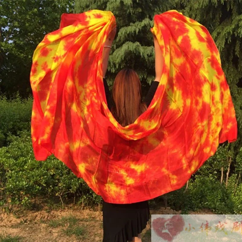 New tie-dye dancing 100% real Silk Veils nice Gradient color Silk Hand Scarfs for Dancing Stage Performance 2.5x1.14M size