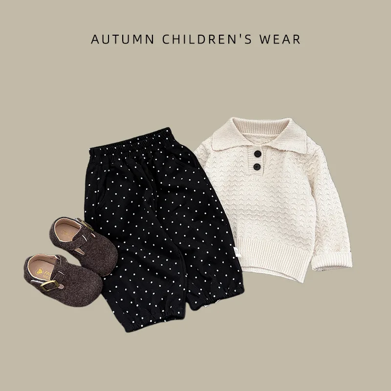 Spring and Autumn New Wave Point Casual Pants, Children's Black Leg Tights, Boys and Girls' Baby Western Lantern Pants
