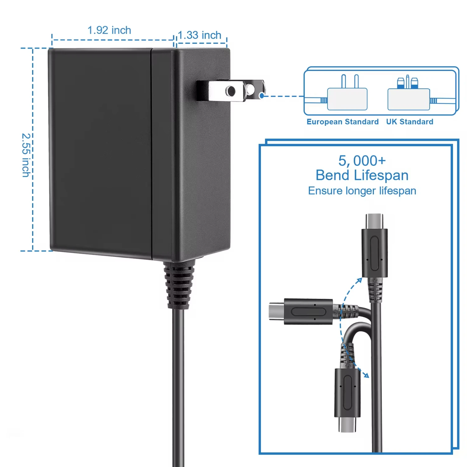 39w Black  Charger AC Power Adapter with 5Ft Charger Cable/Power Cord   /OLED/Lite