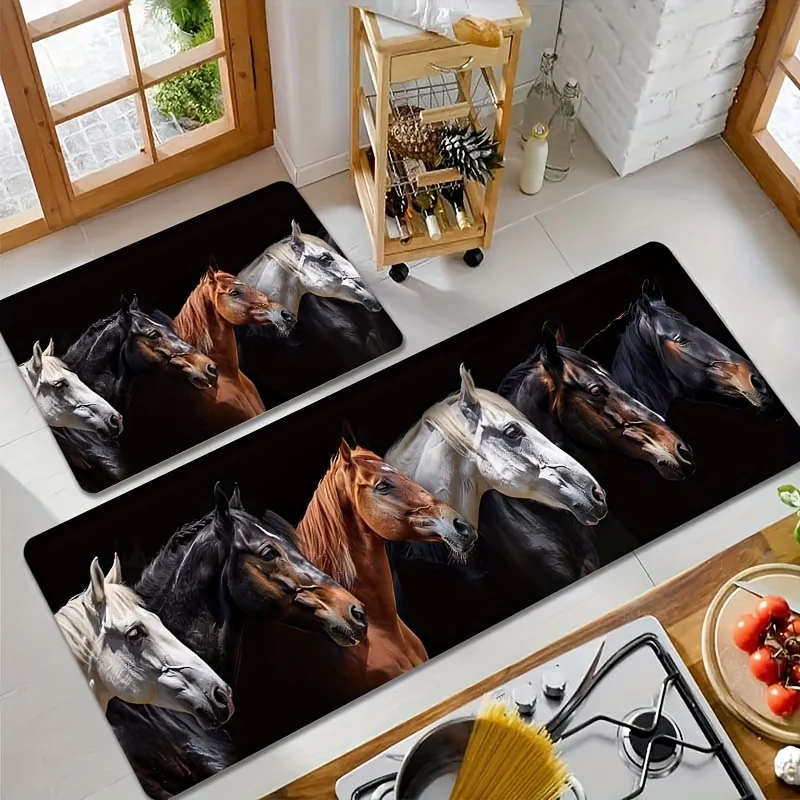 [Machine Washed Mat] 1pc/8mm Horse Pack, Achieving Success in Laundry Room Floor Mat, Bathroom Mat, Kitchen Floor Mat, Living