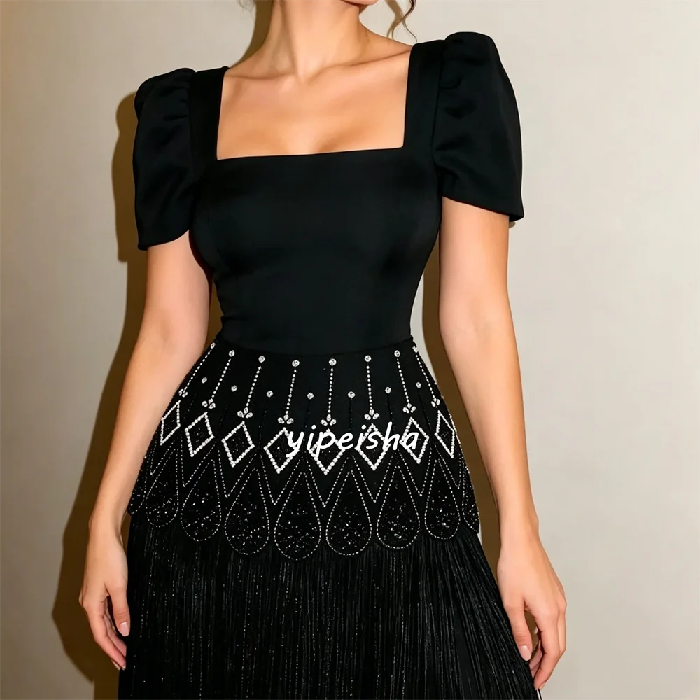 Customized Sparkle Exquisite Jersey Beading Sequined A-line Square Neck Floor-Length Evening Dresses Sizes Available Classic