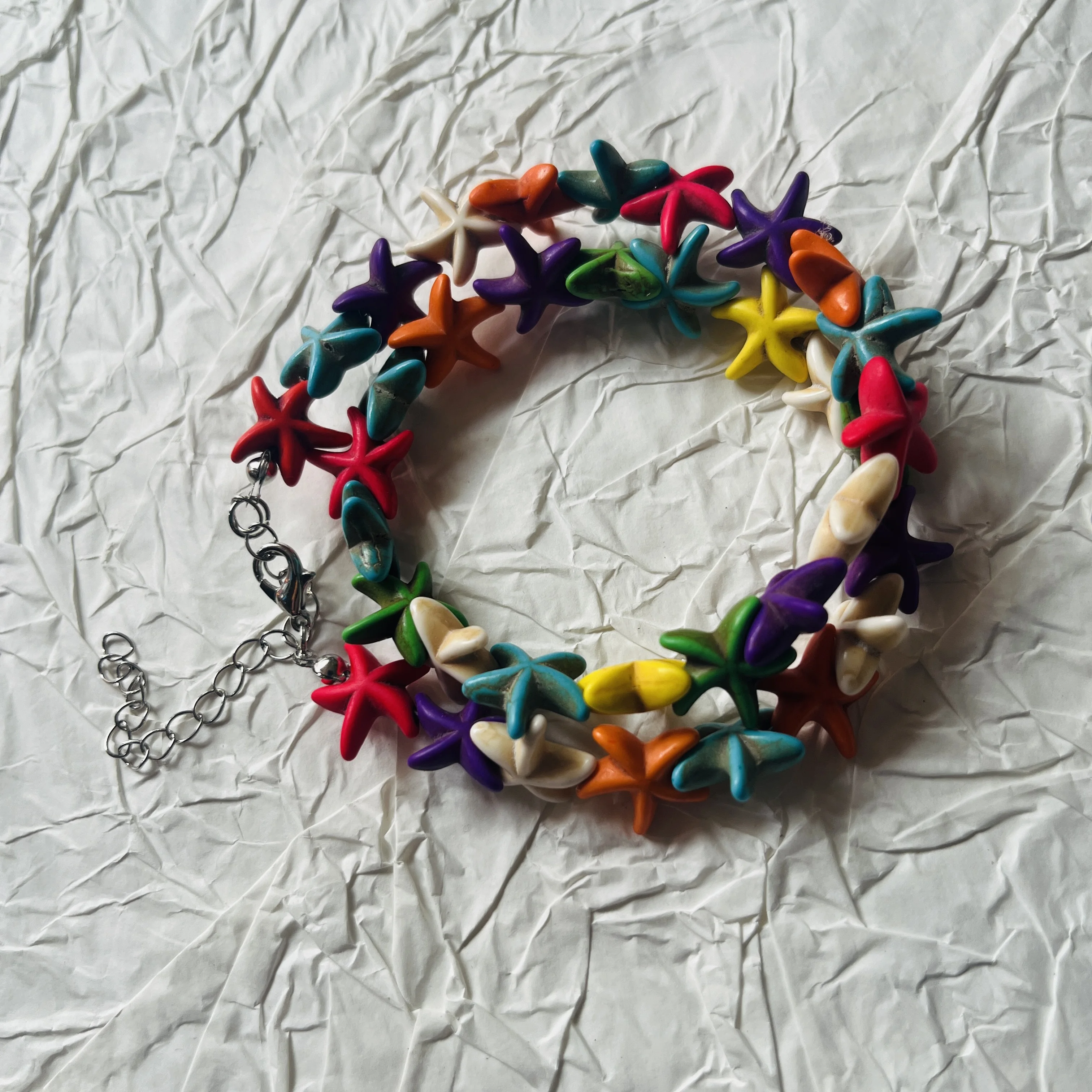 Old Retro Punk Style Bracelet, Handmade Colorfulful Starfish Beaded Jewelry