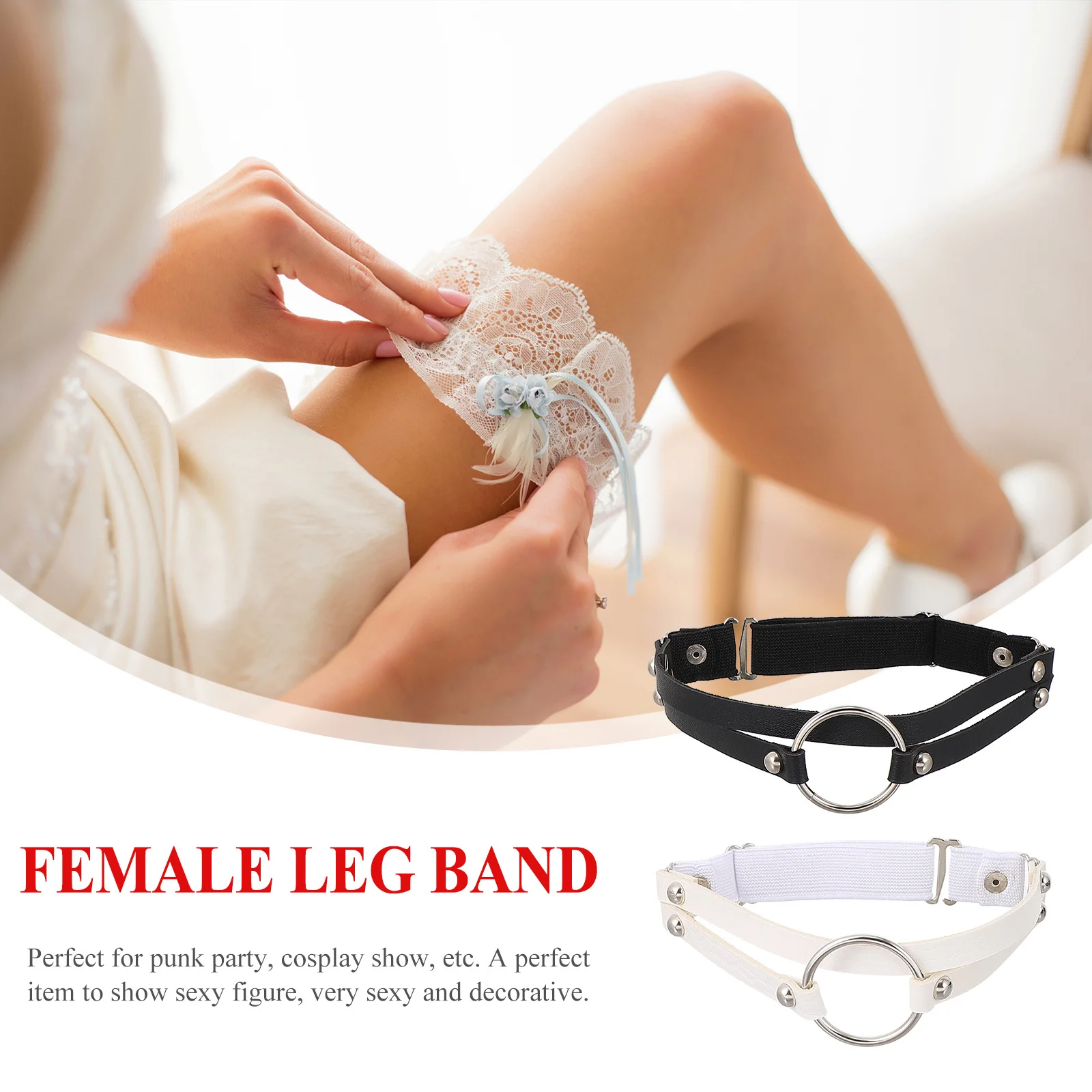 2Pcs Women Punk Leg Band Adjustable Belt Female Chain Leg Suspender Fashion Ring for Stage Performance Women Adjustable Belt
