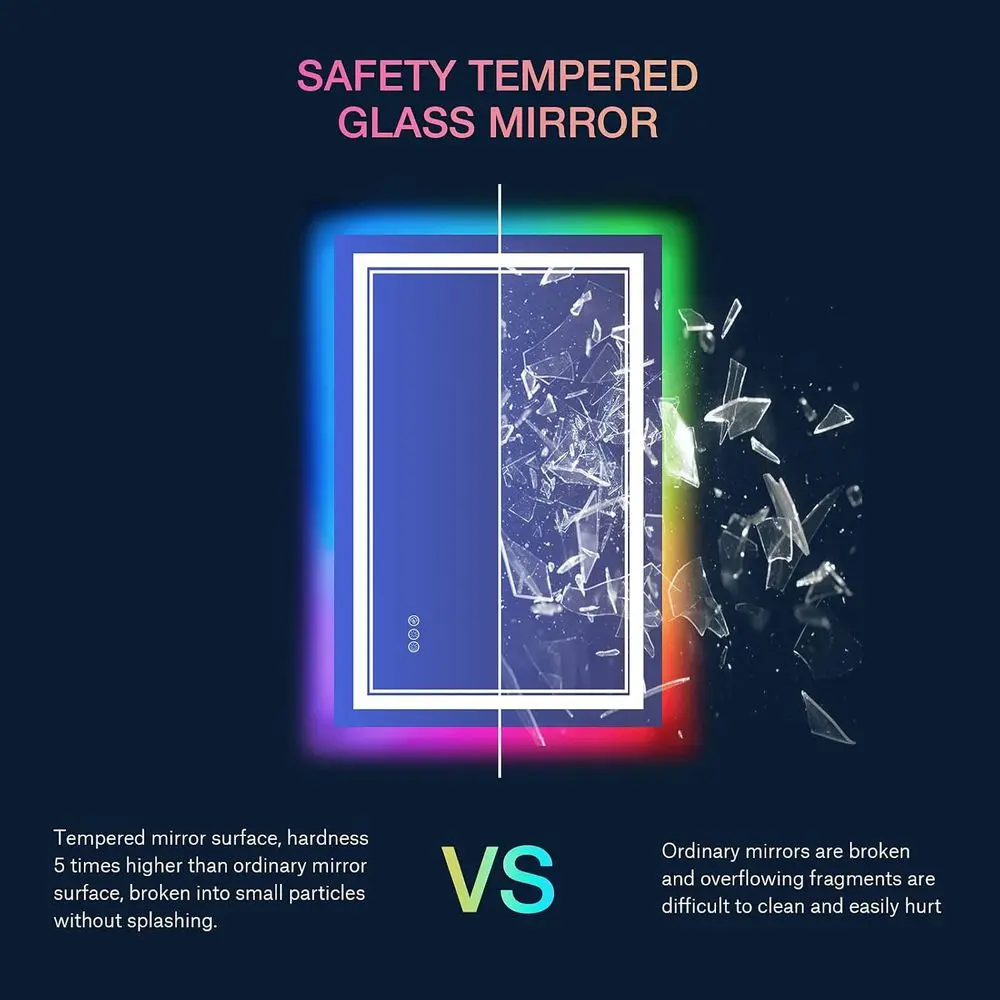 مرآة حمام مثبتة على الحائط LED مقاس 20 × 28 بوصة مع إضاءة أمامية مضادة للضباب وRGB #6