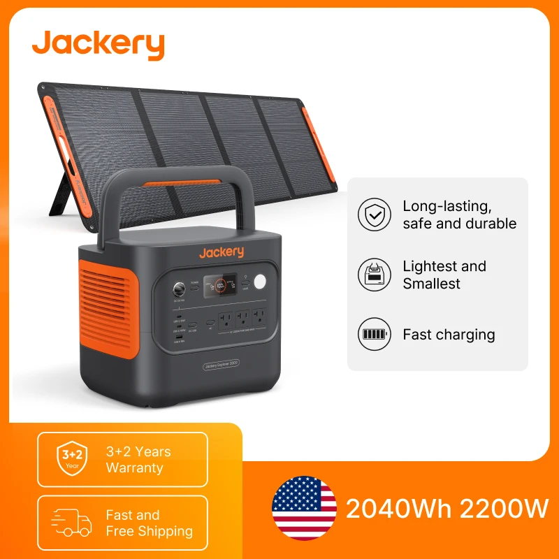 

Портативная электростанция Jackery Explorer 2000v2 с солнечной панелью 200 Вт, солнечный генератор для кемпинга, походов и использования на открытом воздухе
