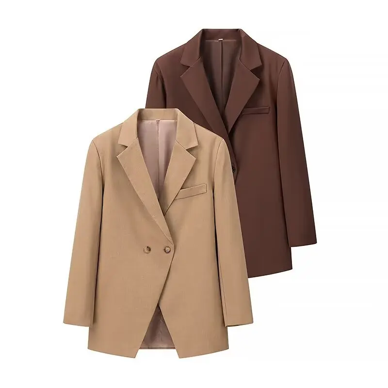 

Women's Long Sleeve Blazer Classic Lapel Double Button Design with Pocket Ideal for Office and Stylish Outings
