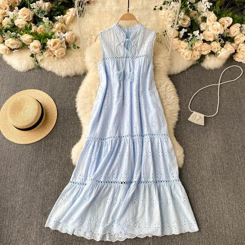 n A-Linie Maxi Dr Hollow out Svel Vaion Rock Korean Sle round Ne High Waist Single Piece Other Material