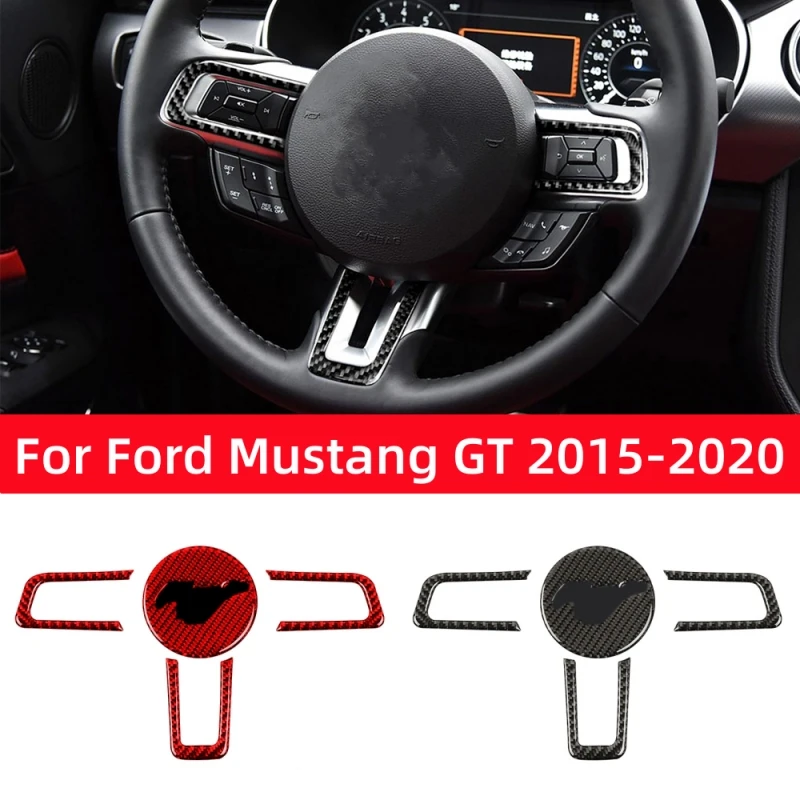 

For Ford Mustang GT 2015-2020 Carbon Fiber Car Steering Wheel Panel Cover Trim Sticker Decoration Frame Car Interior Accessories