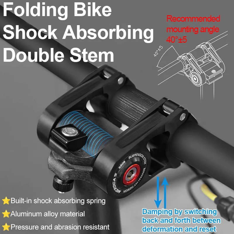 

MEROCA Bicycle Handlebar Double Stem for shock absorption 25.4mm Folding Bike Table Folding Bike Table Cycling Adjustable Stem