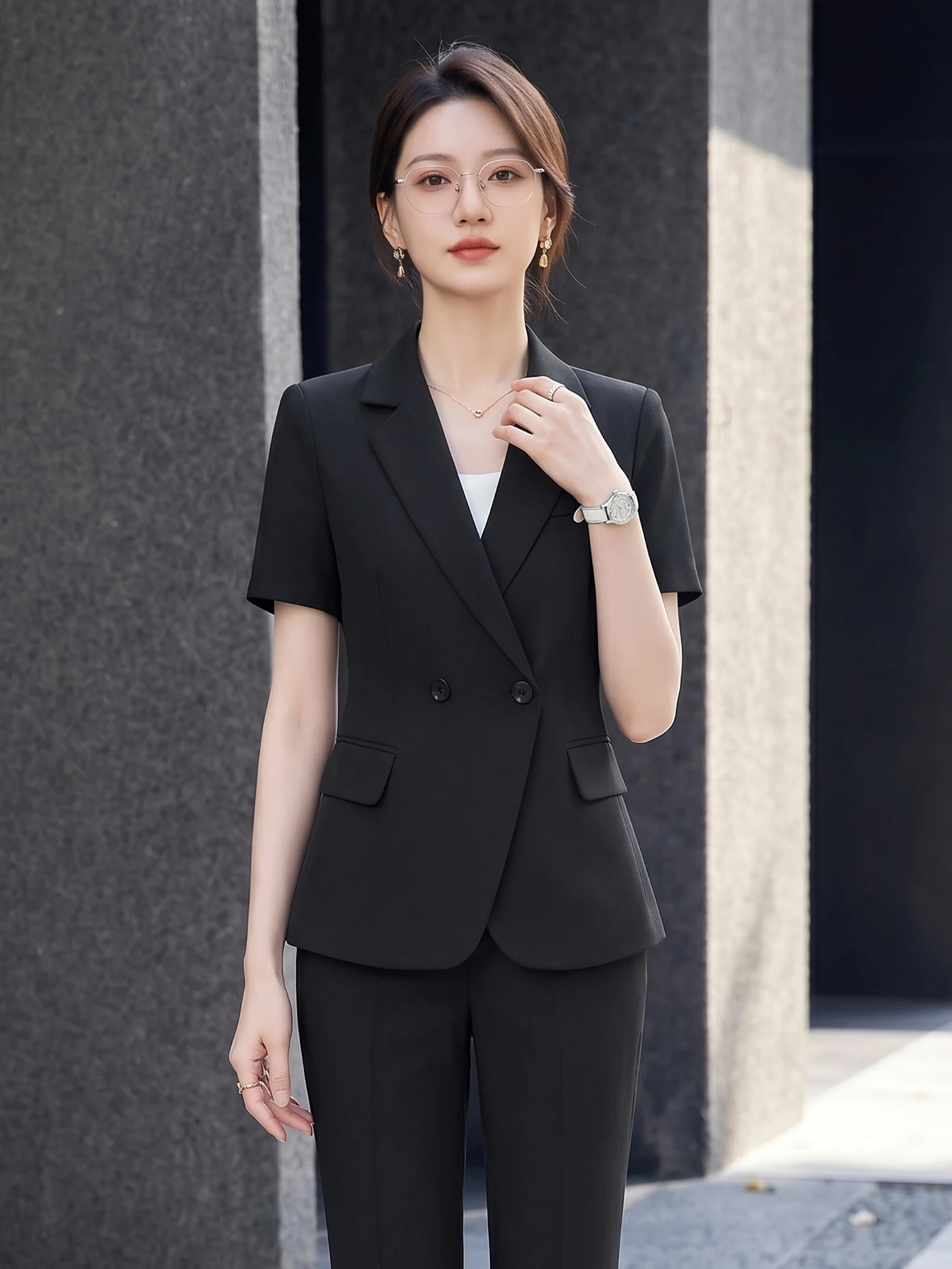 Black Short Sleeve Professional Suit Jacket Women's Summer Thin Interview Set High-End Feeling Small Lightweight Office Formal