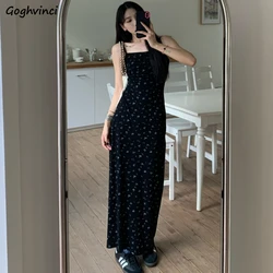 Sleeveless Dresses Women Print Retro Design Elegant Korean Style Empire Simple Summer Midi Vestidos Stylish Leisure Ladies Sexy