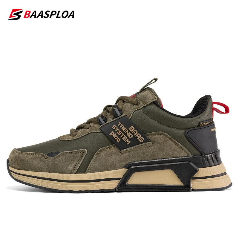 Baasploa Brand Men Fashion Leather Waterproof Casual Shoes Non-Slip Wear-Resistant Running Shoes Breathable Lightweight Sneakers