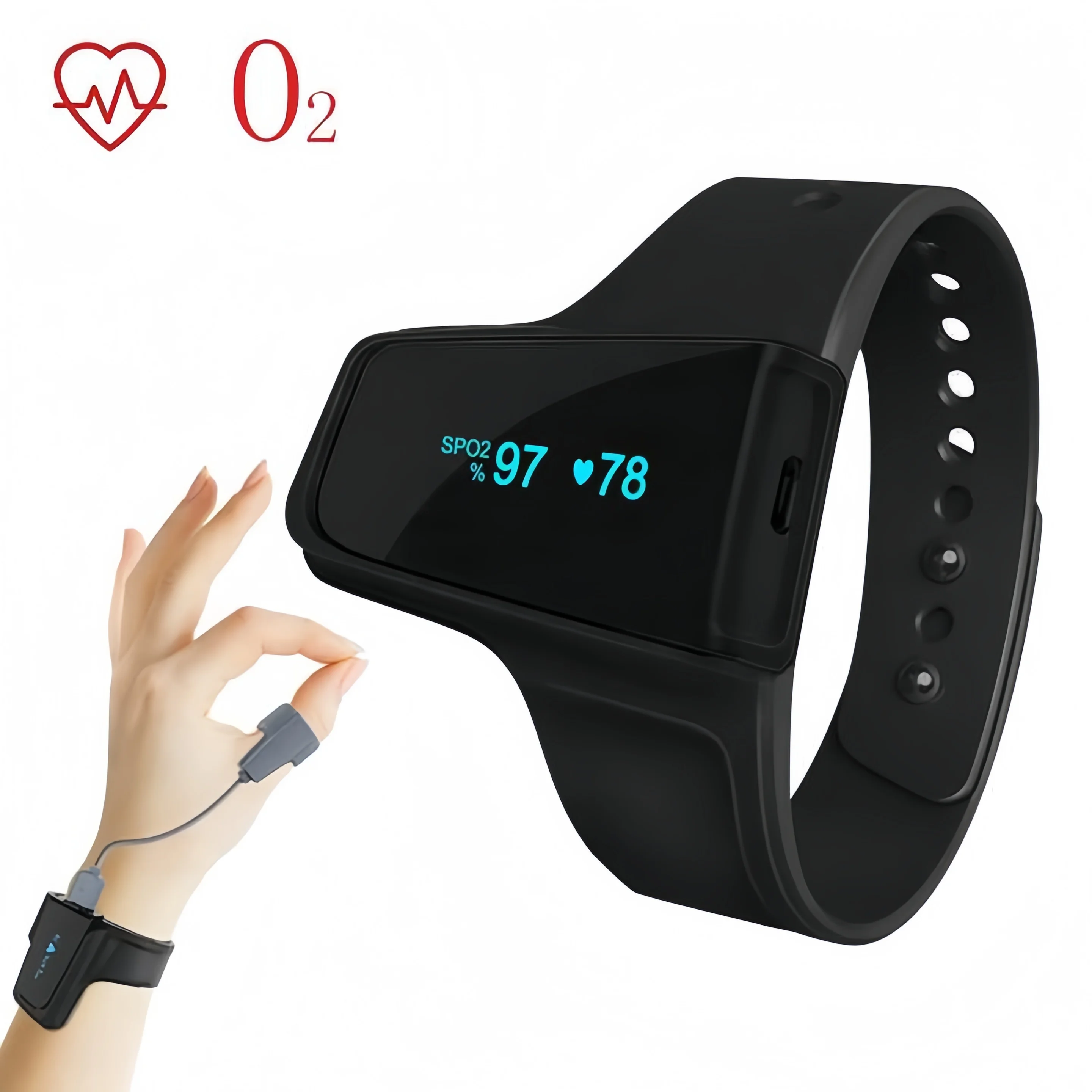 Bluetooth wrist oximeter Spo2 heart rate pulse oximeter wearable sleep apnea alarm blood oxygen watch continuous monitoring