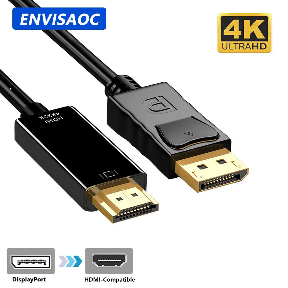 Dp displayport para hdmi-adaptador compatível conector conversor 1.8m cabo 2k 4k 1080p para desktop computador portátil tv monitor projetor