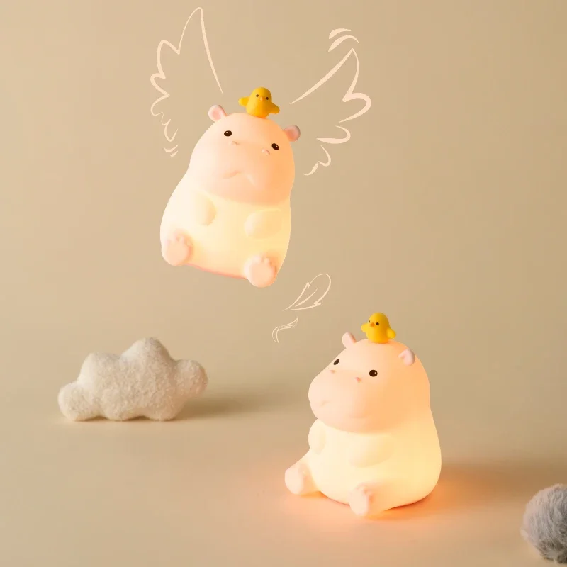 하마 야간 조명 실리콘 램프 USB 충전 예술적 장식 아이템 친구를위한 생일 선물 여행 비상 조명