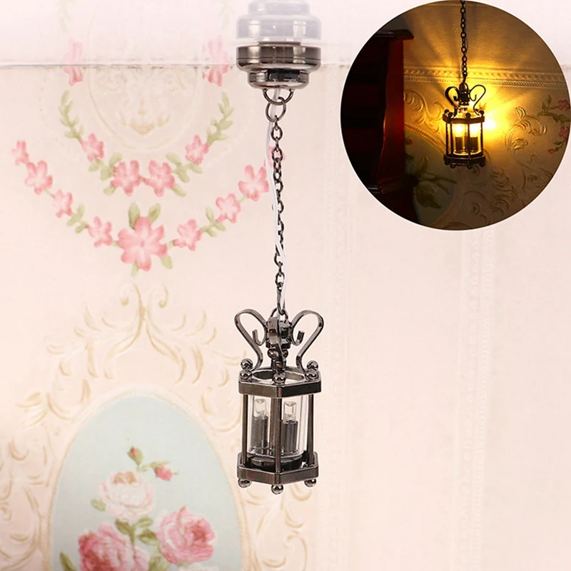 1: 12 Dollhouse Miniature Lamp Glass Shade Ceiling Lamp Chandelier LED Light Wall Lamp Lighting Home Furniture Model