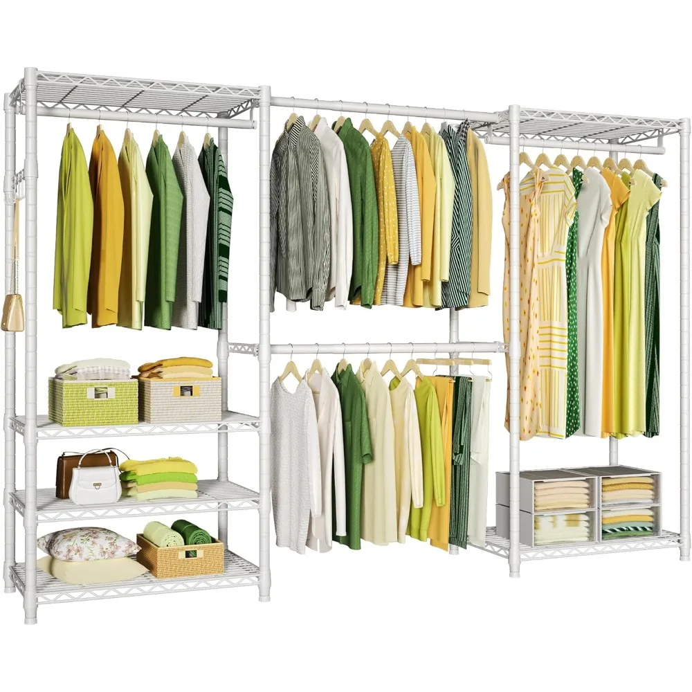 Closet Garment Rack, 6 Tiers Adjustable Freestanding Expandable Clothing Storage with 4 Hanger Rods, Easy To Assemble Wardrobe