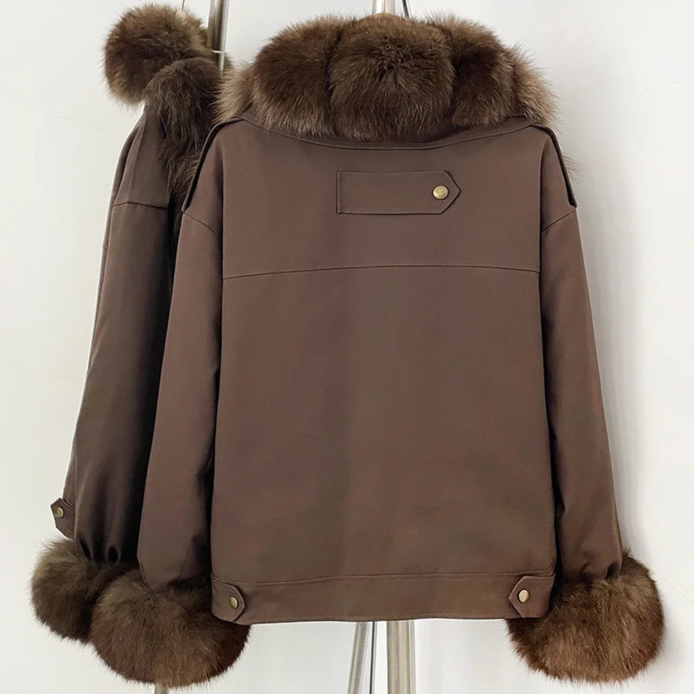OFTBUY Lässiger Mantel aus Naturfell für Damen, Neue Winter-Daunenjacke, Kurze Warme Pufferjacke aus Echtem Fuchsfell, Modische Oberbekleidung – Detail 9