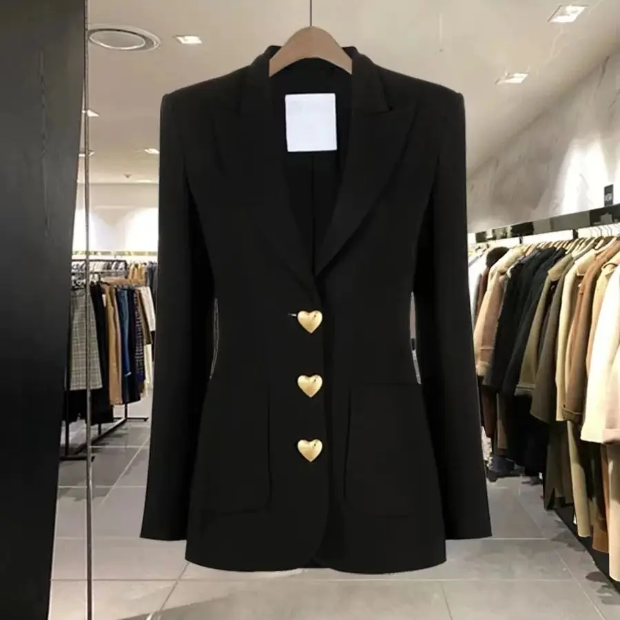 Office Lady alla moda e di fascia alta Slim fit Suit Jacket donna nuovo autunno 2024 elegante Blazer nero abbigliamento donna