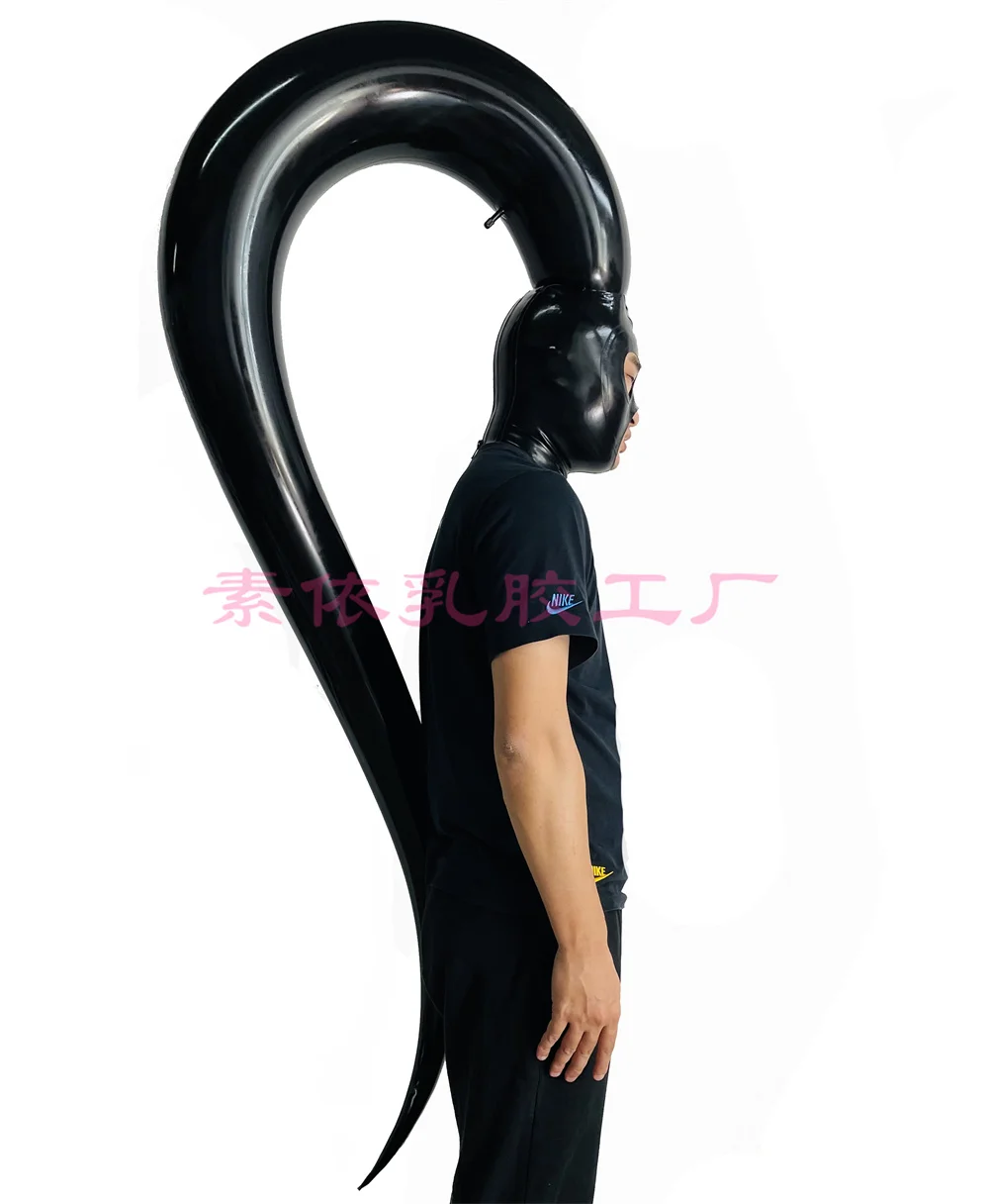 Latex gummi inflatable long mask S shade halloween cosplay inflatable hood