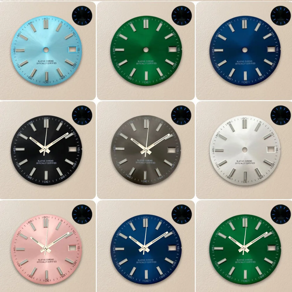 28.5mm S Logo Sunray Dial Suitable For NH35/NH36/4R/7S Japan Movement Blue Luminous High Quality Watch Modification Accessories