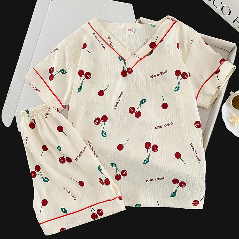 

Adorable Cherry Pattern Cloud Cotton Homewear Set