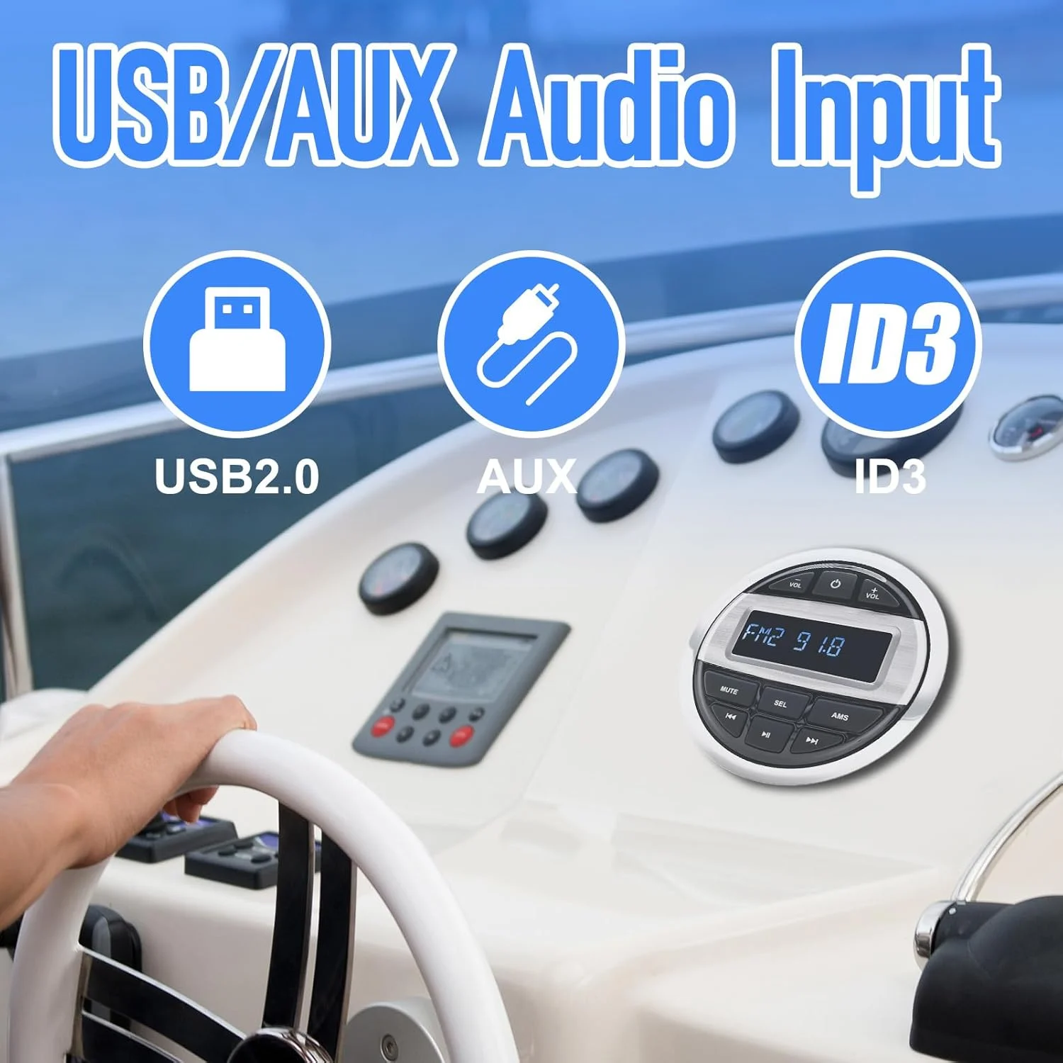 Pemutar MP3 Stereo Laut Penerima Radio Stereo Perahu Tahan Air FM AM Kompatibel dengan Bluetooth untuk Boot Kapal Pesiar Laut ATV UTV